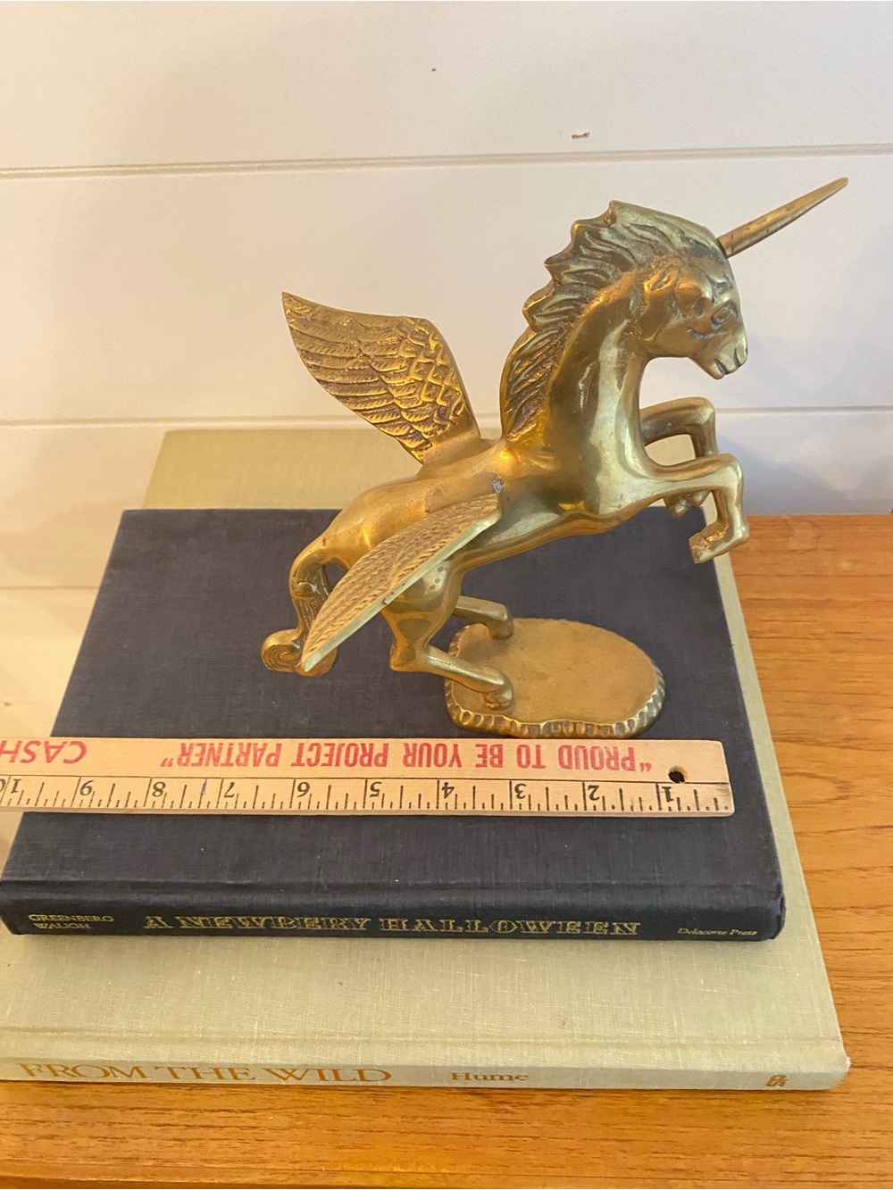 Vintage Solid Brass Winged Unicorn Pegasus Pegacorn Ethereal Mythical Creature - Picture 12 of 13
